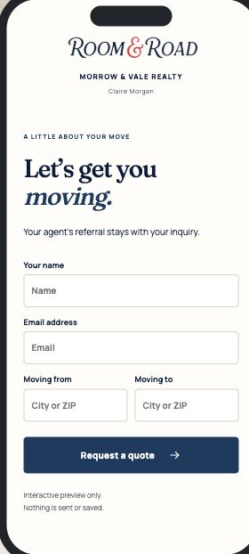 A co-branded moving estimate request screen.